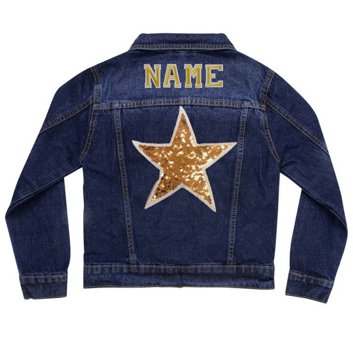 Cat in the Hood – Engroshandel Denimjakke – til børn – Guld Sequin Star Denim Jacket3
