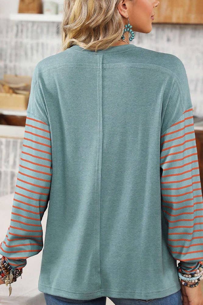 UNISHE - Wholesale Tunic - Women's - Color Block Stripe Long Sleeves Top AXR06414