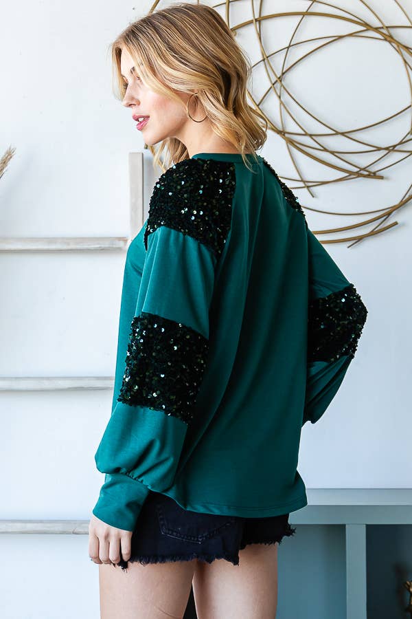 7th Ray - Wholesale Sweatshirt - Women's - [PLUS SIZE] Brushed Sequin Contrast Pullover Top T5341XL13