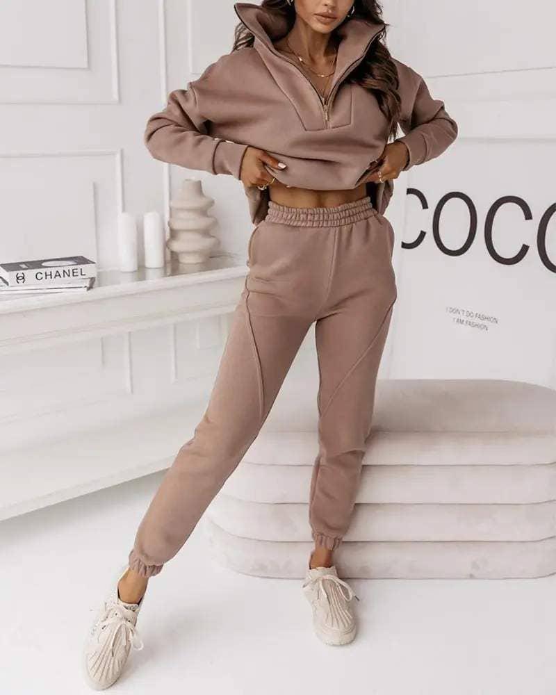 Queen Fashion - Wholesale Top & Skirt Set - Women's - Chic Half-Zip Lounge Set for Everyday Boutique Styling
11