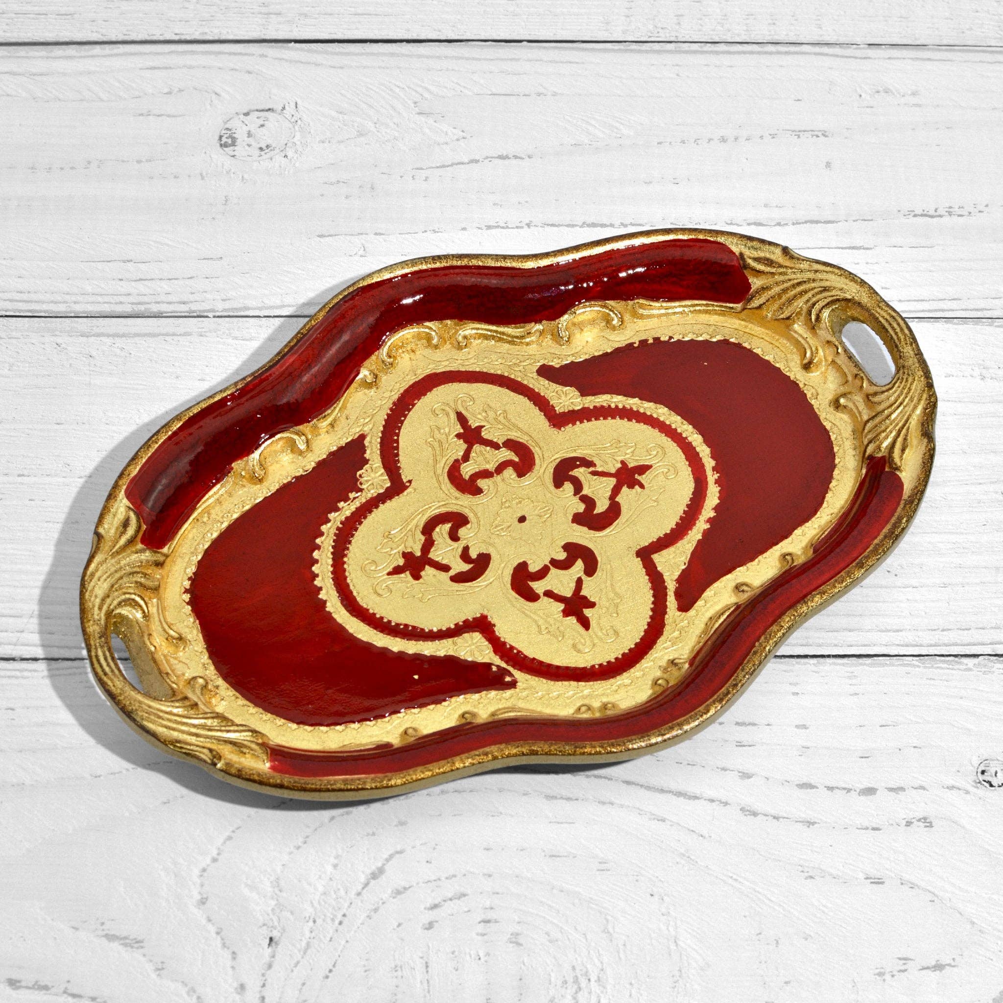 Via Graceffo - Venta al por mayor Bandejas decorativas - Bandeja ovalada pequeña de madera florentina con asas5
