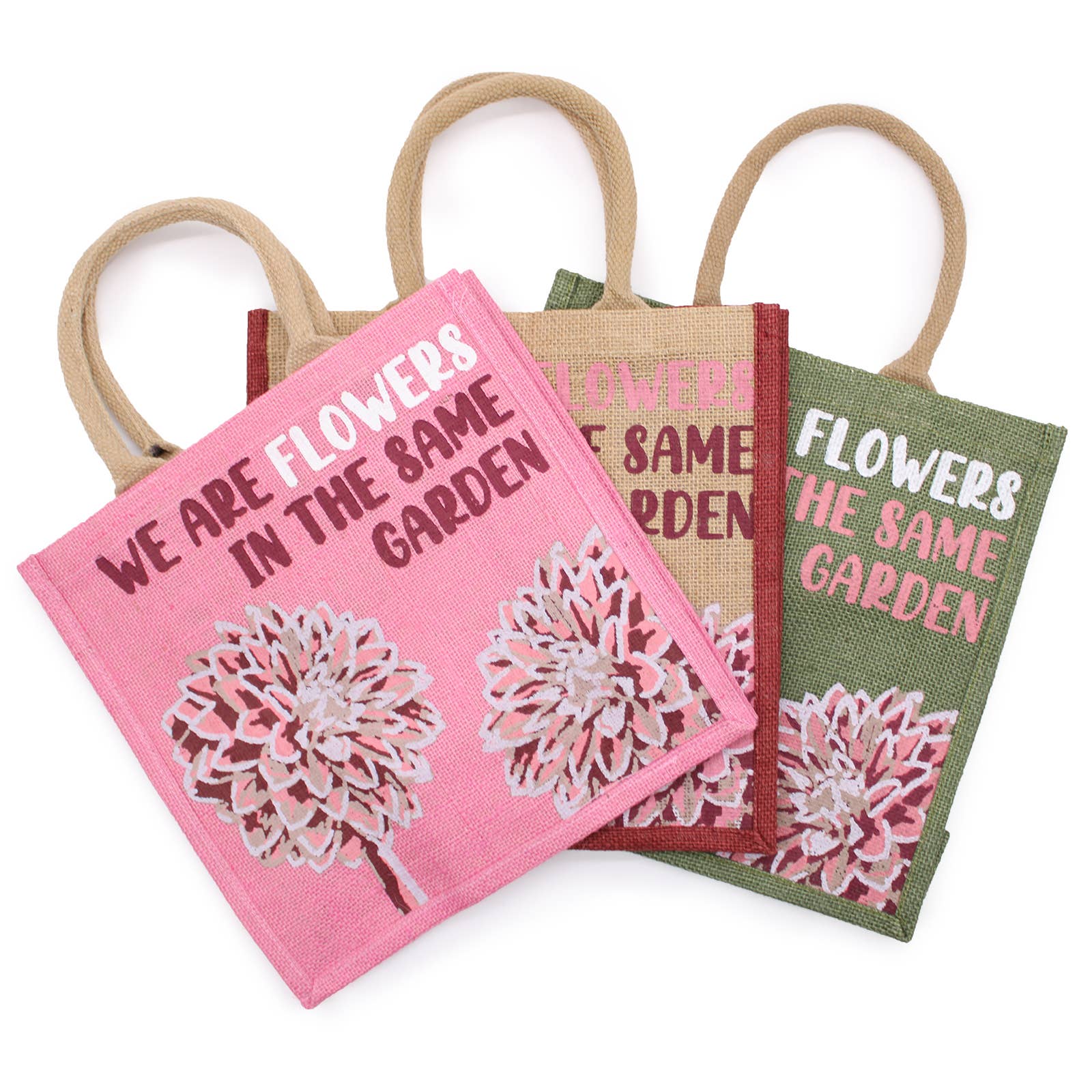 Ancient Wisdom - Wholesale Grocery/Shopping Bag - Printed Jute Shopping Bag in Olive and Pink0
