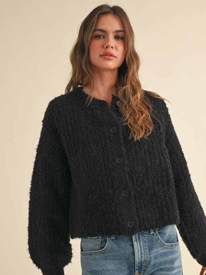 MIOU MUSE - Wholesale Cardigan - Women's - J4620 ROUNDNECK BUTTON FRONT SWEATER CARDIGAN