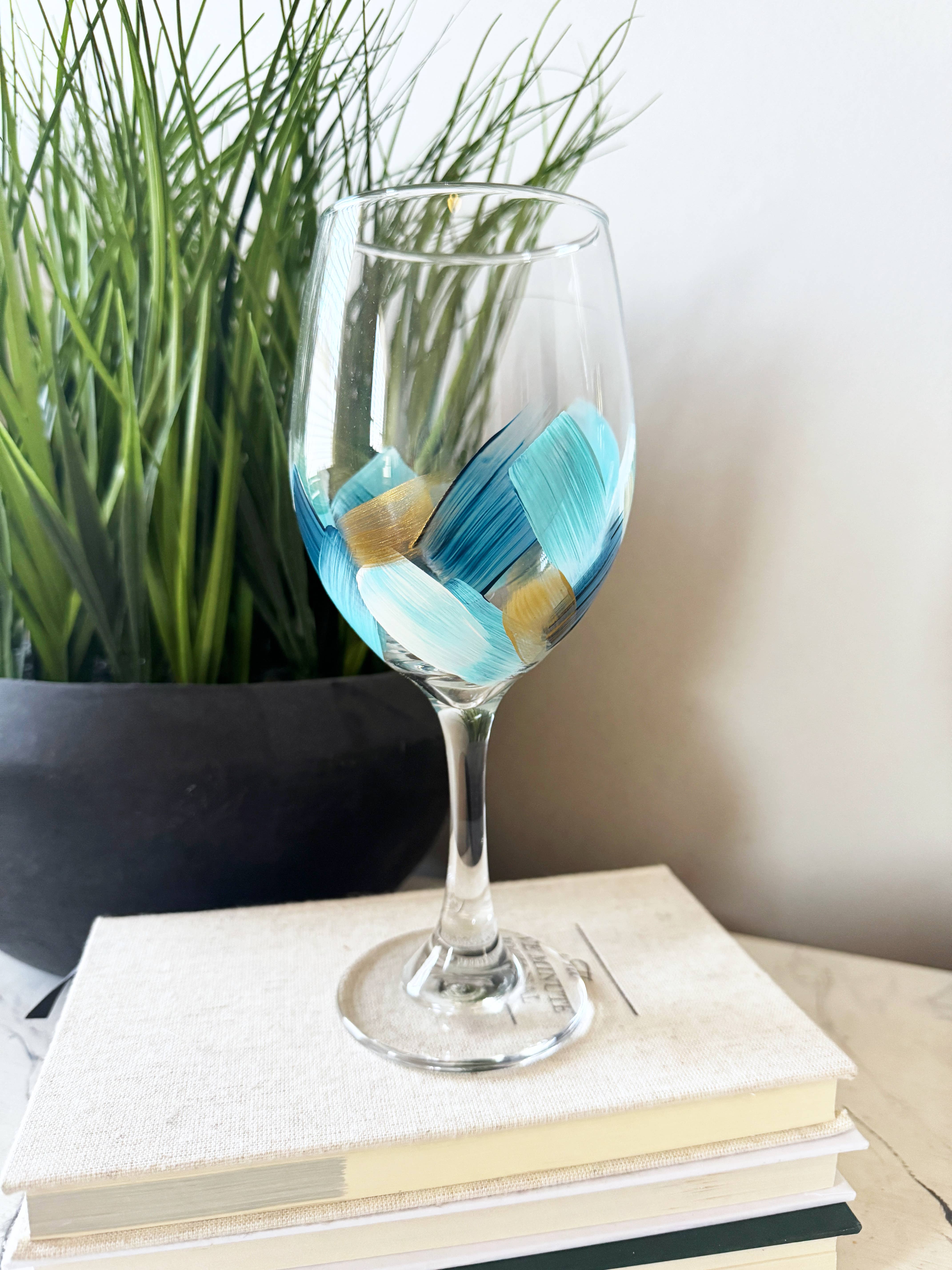 Heather Eck Artist LLC - Wholesale Wine Glass - Ocean Blue + Gold | Wine Glass | Beach | Waves | Summer 3
