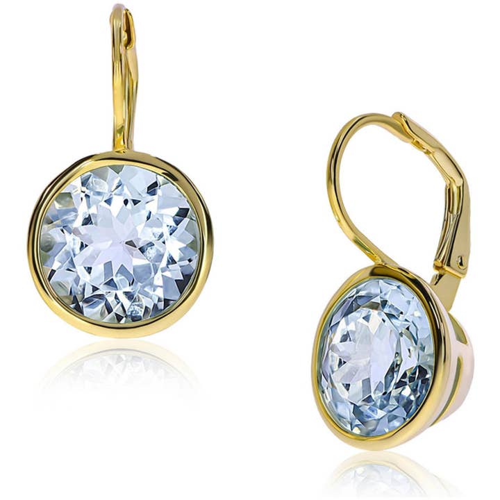 Boucles d'oreilles élégantes à levier rond avec topaze bleu ciel pour la vente par Fervor Montréal