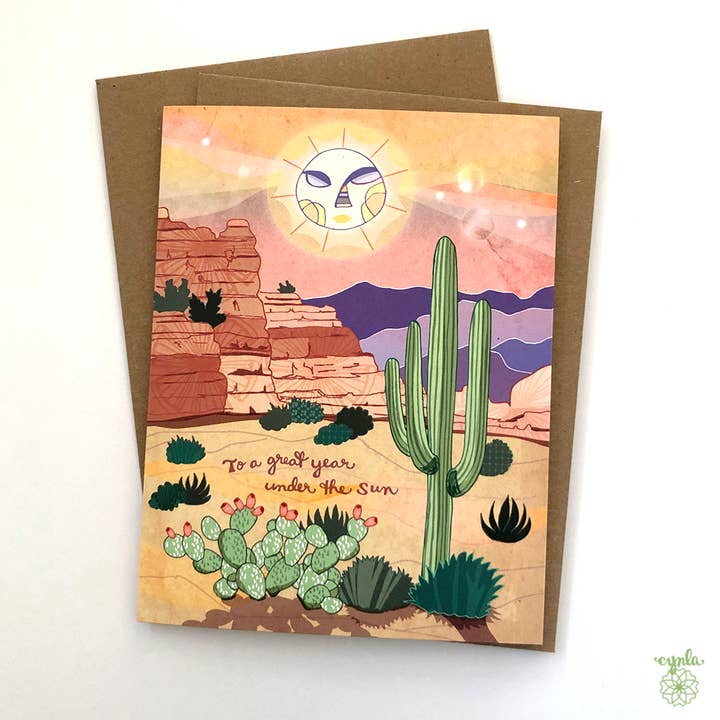 Desert Birthday Greeting Card-sun cacti card, deserts cactus for wholesale by Cynla