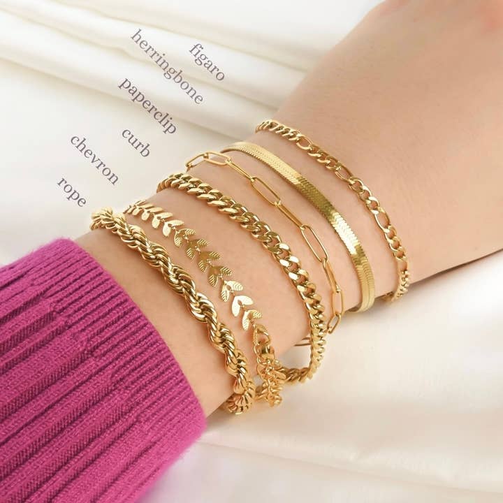 Blueyejewelry - Venta al por mayor Pulseras de cadenas y eslabones - Pulseras atrevidas de oro de 18 quilates, pulseras de cadena gruesa impermeables