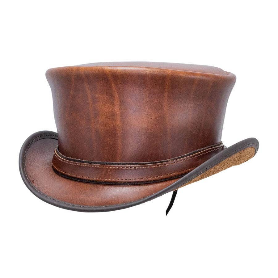 American Hat Makers - Wholesale Fedora - Unisex - Biker Genuine Leather Top Hat - Style Hampton1