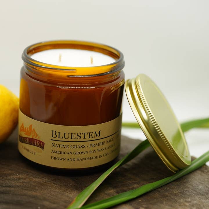Vela de cera de soja Bluestem | Boticario ámbar de doble mecha, 16 oz para venta al por mayor de Prairie Fire Candles
