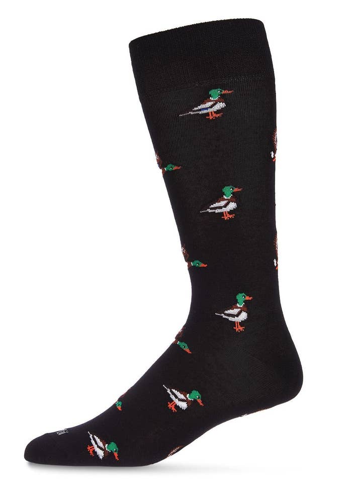 Black MeMoi A Mallard Most Fowl Bamboo Blend Men's Crew Socks for wholesale on Faire0