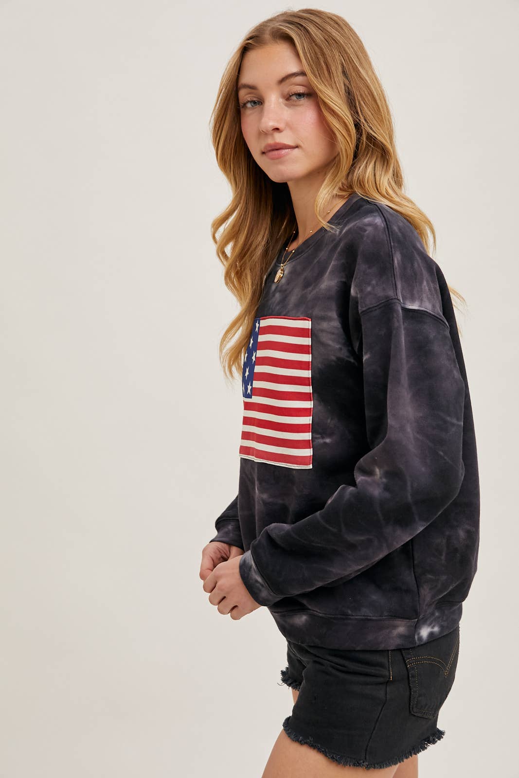 Bluivy - Wholesale Sweatshirt - Women's - US FLAG TIE-DYE SWEATSHIRT PULLOVER - 4TH OF JULY4