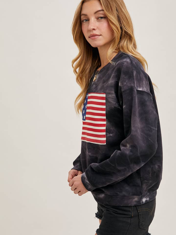 Bluivy - Wholesale Sweatshirt - Women's - US FLAG TIE-DYE SWEATSHIRT PULLOVER - 4TH OF JULY4