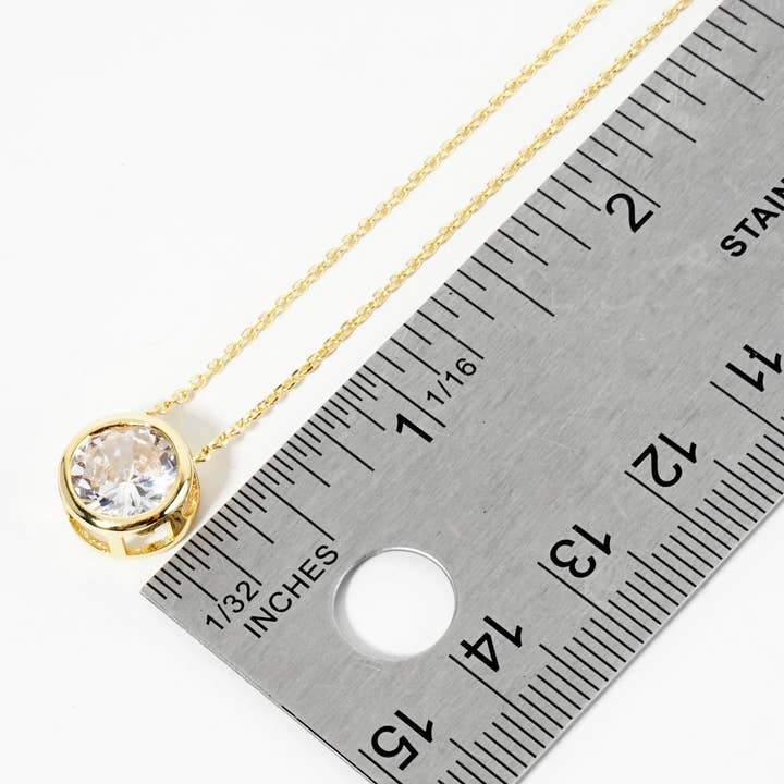 Wild Honey - Wholesale Pendant/Charm Necklace - 18K Gold Dipped Bezel Set Round Cz Pendant Necklace2