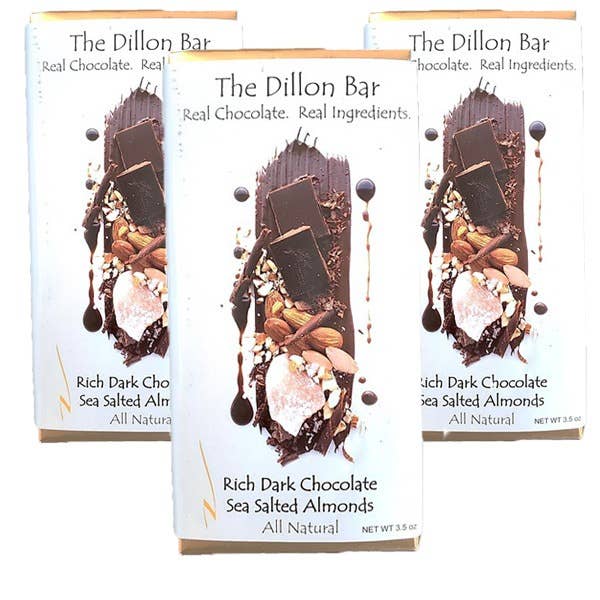 Dark Chocolate Sea Salt Roasted Almond for wholesale by Dillon's Chocolates, llc