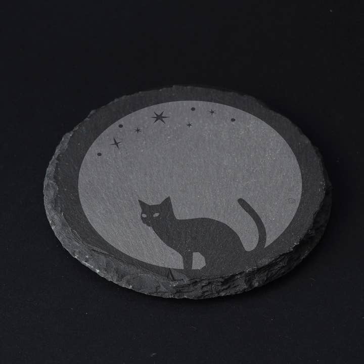 Halloween Cat Round Slate Coaster in Gift Box for wholesale by CGB Giftware
