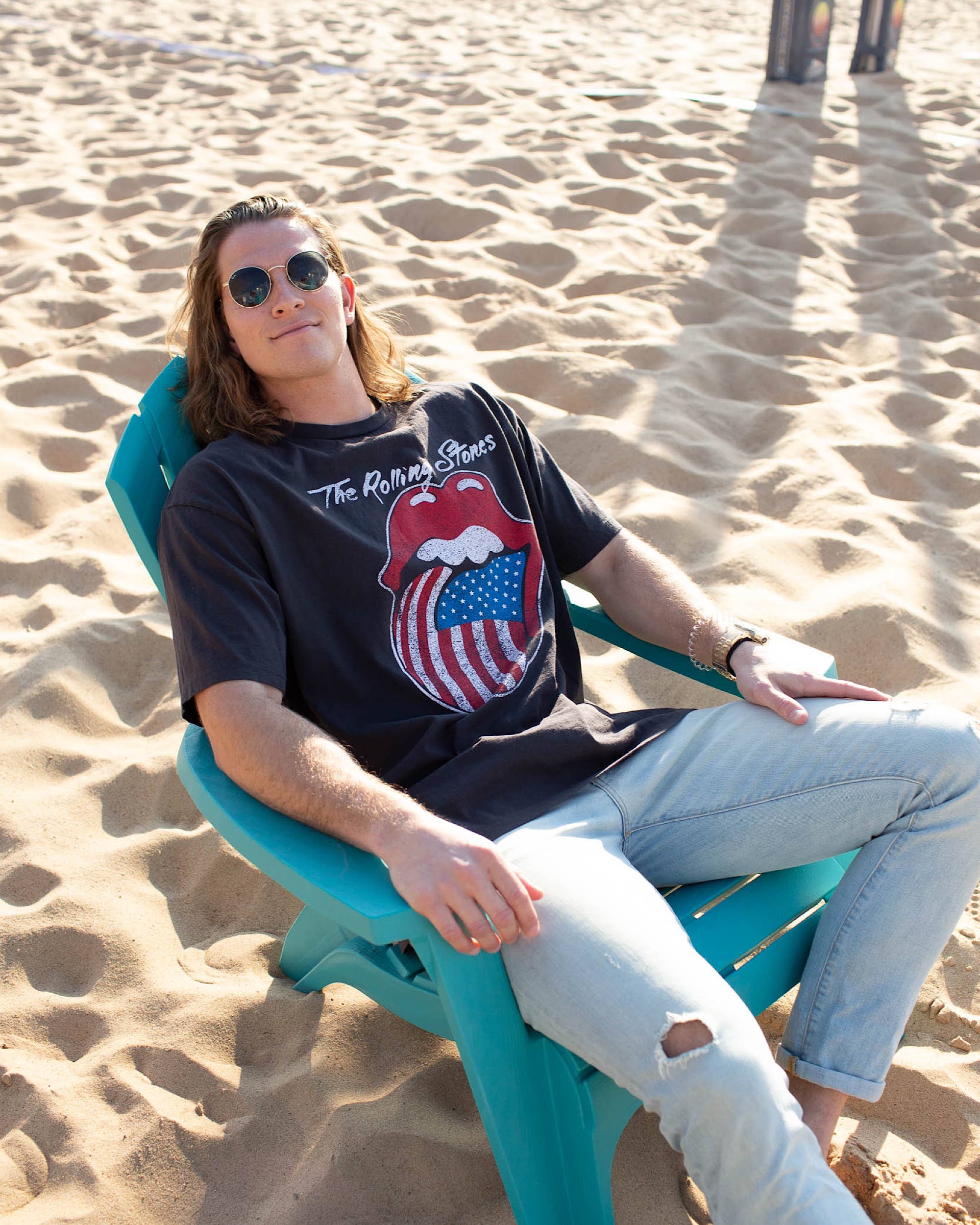 LivyLu - Wholesale Screen Printed T-Shirt - Unisex - 4th of July Rolling Stones USA Flag Lick Black Graphic Tee4