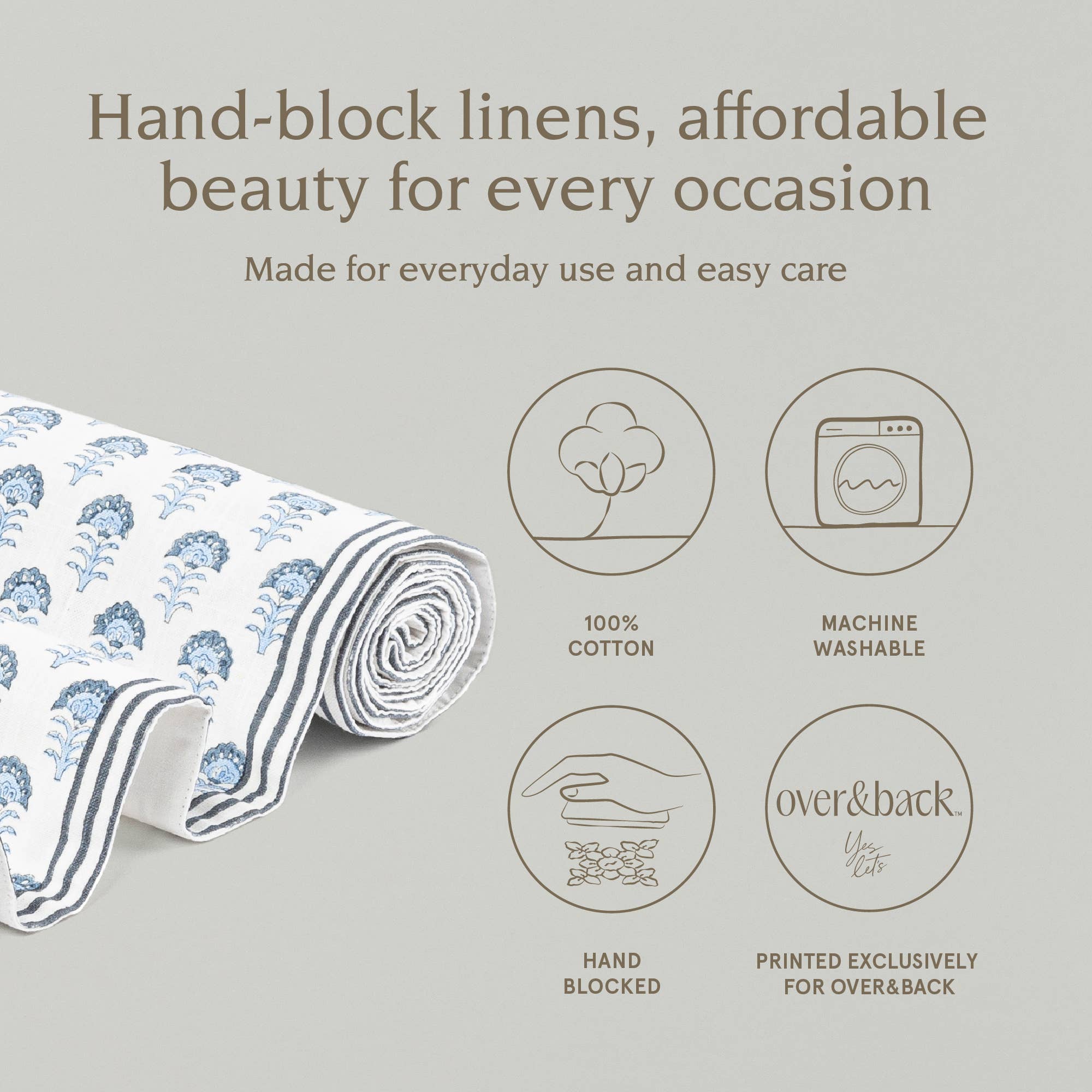 over&back - Wholesale Table Runner -  Hand-Blocked Table Runner Floral Patterns 18x10813