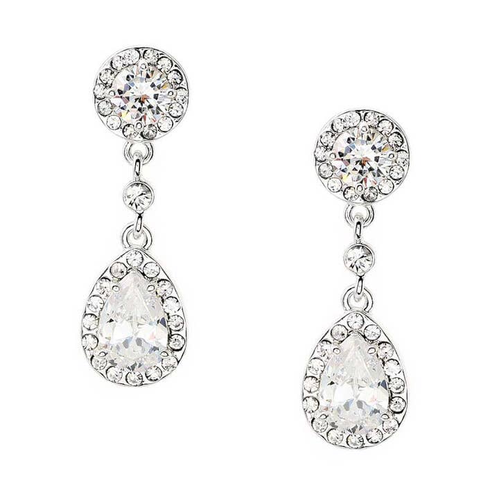 Silver Crystal Cubic Zirconia Teardrop Dangle Earrings for wholesale by Cool Crystals