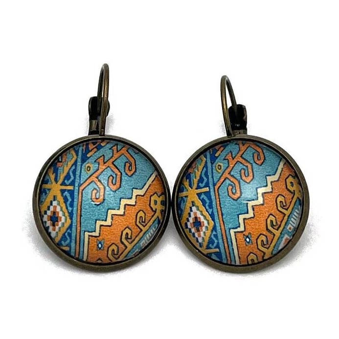 Algerische Briefmarke von 1968 — Briefmarkenschmuck — Briefmarkenohrringe — Französische Ohrclips in antiker Bronzeoberfläche für den Großhandel von Postage Stamp Jewelry