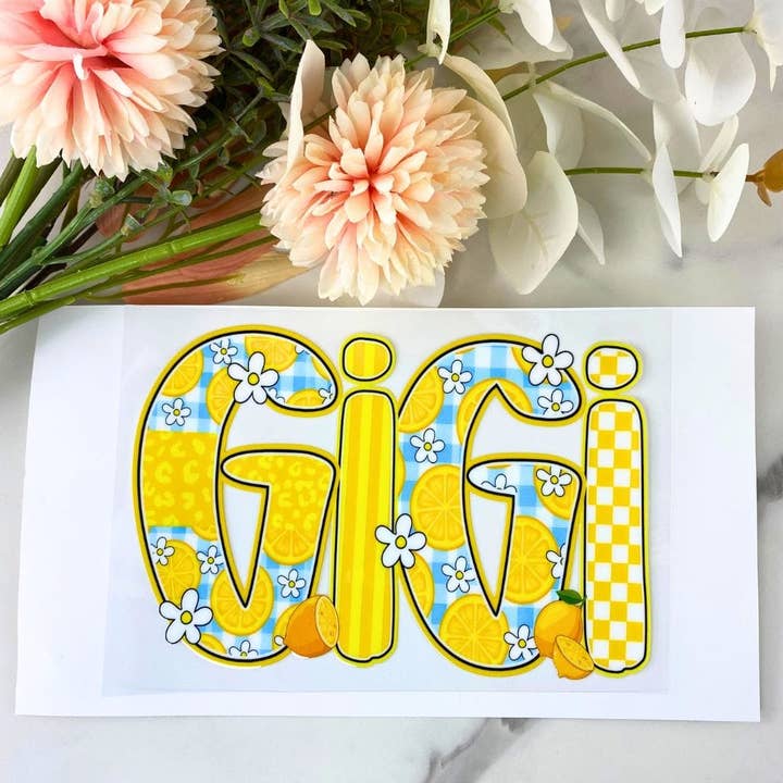 Yellow GiGi | 4" UV DTF Decal for wholesale by HKS Custom Designs