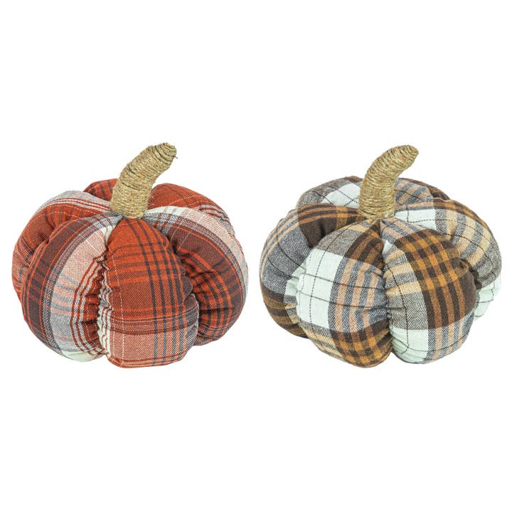 Fall Harvest Plaid Pumpkin Tabletop 2 Assorted for wholesale by Hanna's Handiworks