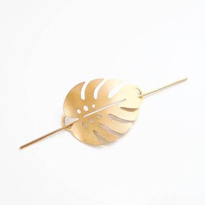 Monstera Leaf Hair Pin for wholesale by Rare Bird Co. + Pauline Stanley Studio