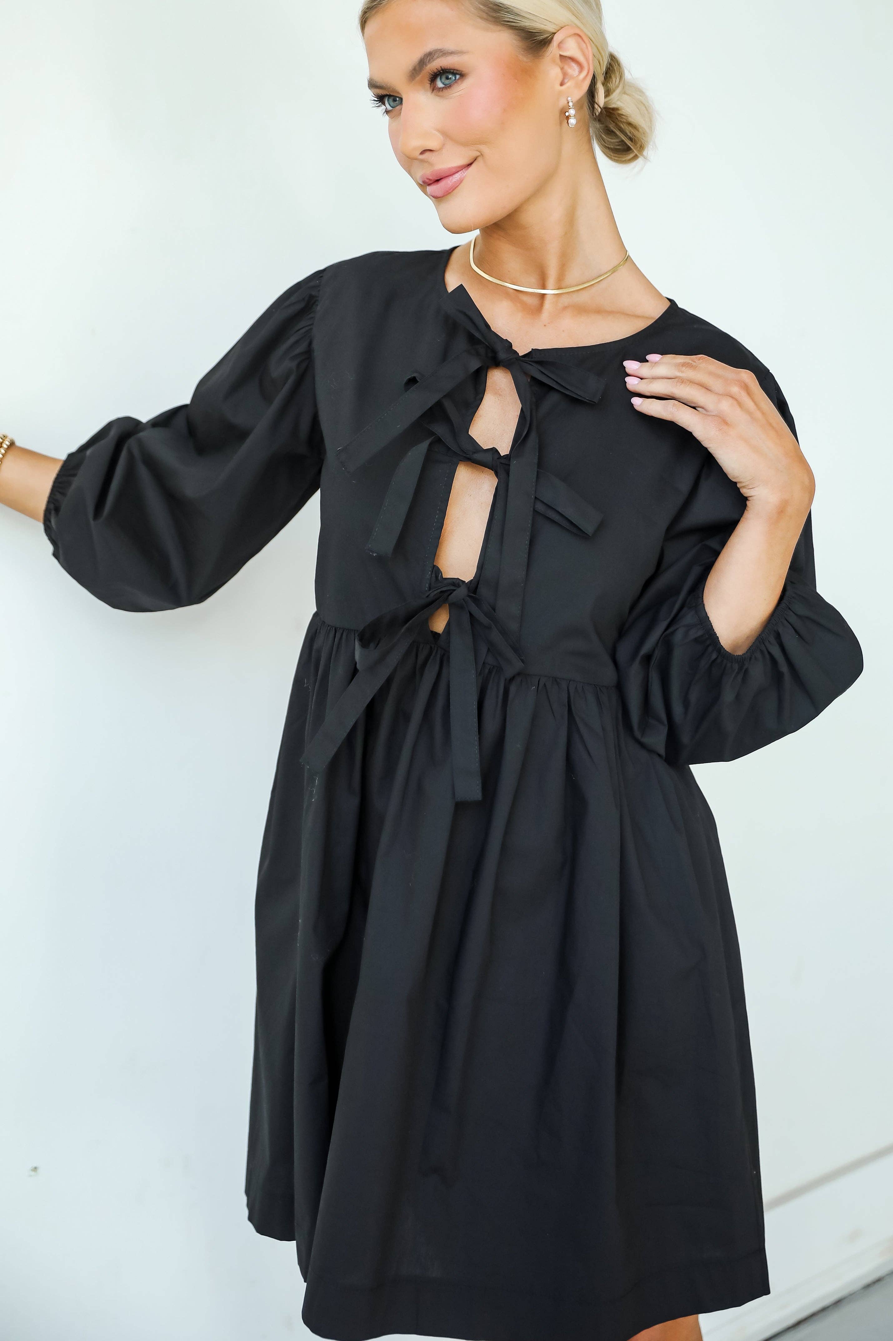 Cute Definition Black Bow Babydoll Mini Dress for wholesale on Faire1