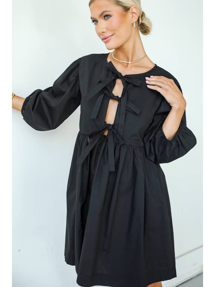Noir Robe Babydoll Mini Noire à Nœud Définition Mignonne en vente sur Faire1