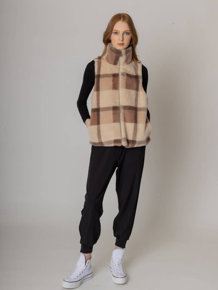 Plaid Faux Fur Vest for wholesale by Do Everything In Love®