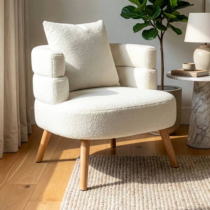 Azana White Boucle Accent Chair with Wood Legs for wholesale by Glamour Home