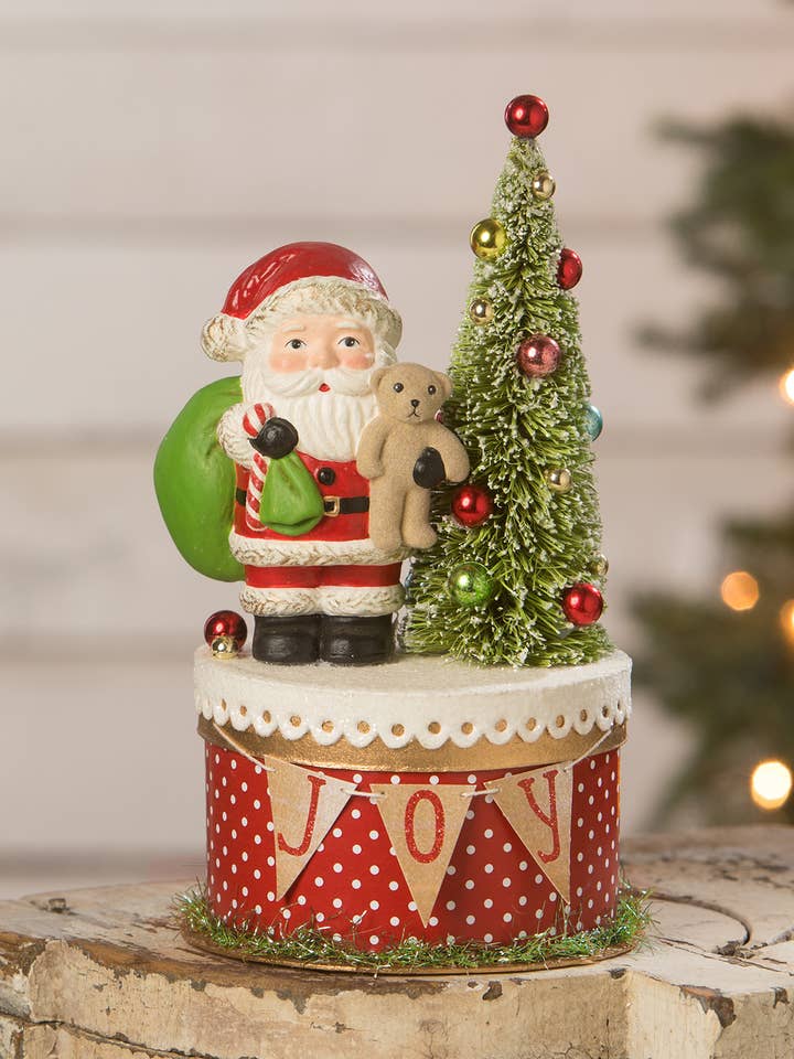 Joy Santa on Box for wholesale by Bethany Lowe Designs