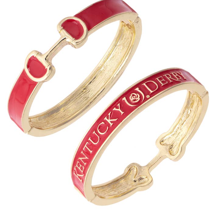 Kentucky Derby Enamel Horsebit Hinge Bangle in Red for wholesale by Canvas Style