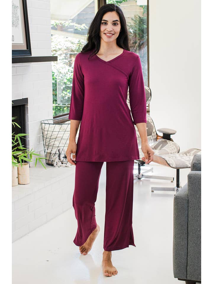 YALA - Wholesale Sleepwear Set - Women's - HALEY CROSSOVER FRONT 3/4 SLEEVE BAMBOO PAJAMA SET