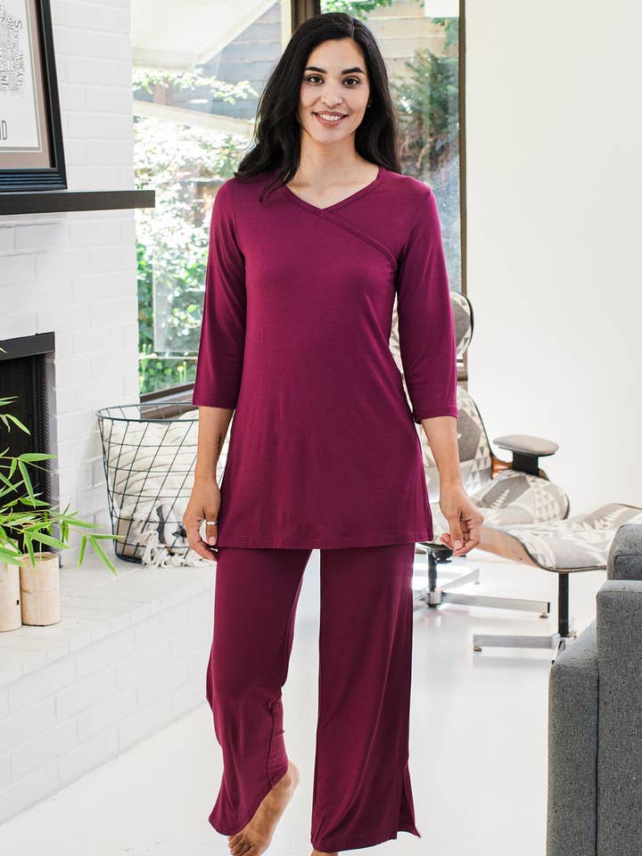 YALA - Vente Haut et bas de pyjama – femme - ENSEMBLE DE PYJAMA EN BAMBOU À MANCHES 3/4 HALEY CROSSOVER3