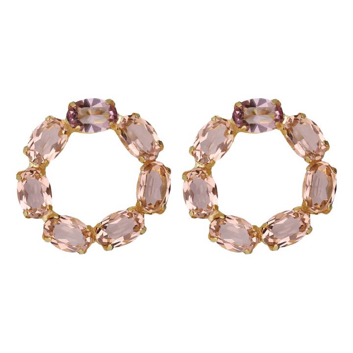 Pendientes cortos círculo con cristal en Plata baño Oro para venta al por mayor de Victoria Cruz