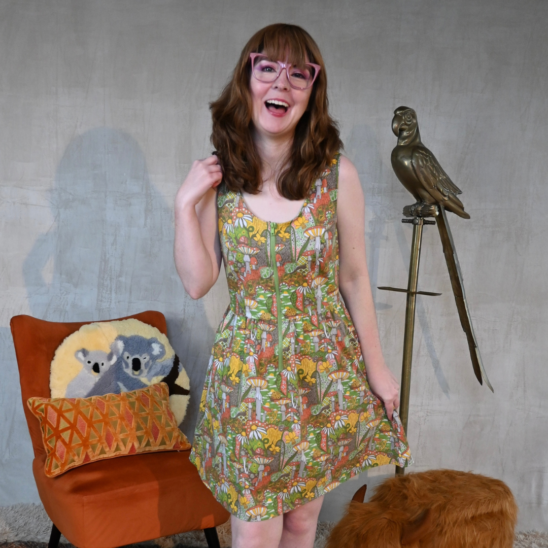 Blue Platypus - Wholesale Dress - Women's - Magic Mushrooms Zip-Front Dress in Olive0