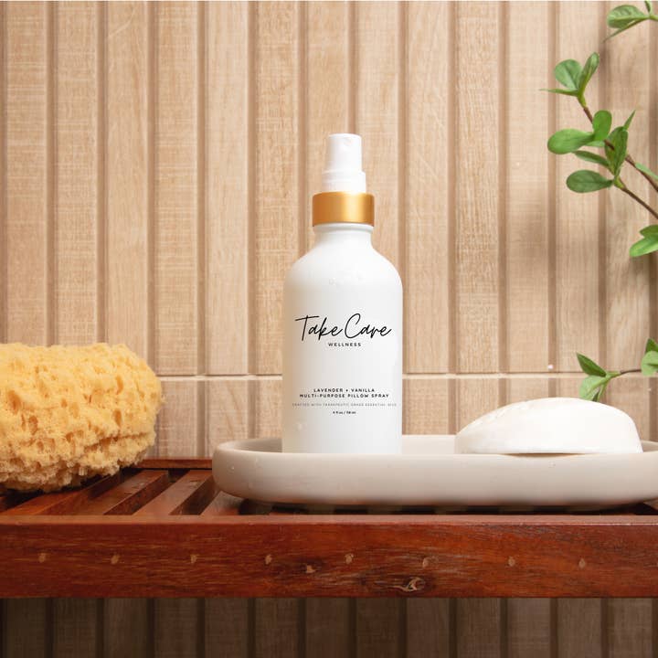 Take Care Wellness - Wholesale Room & linen spray - Lavender + Vanilla Pillow Spray (luxury glass bottle)2