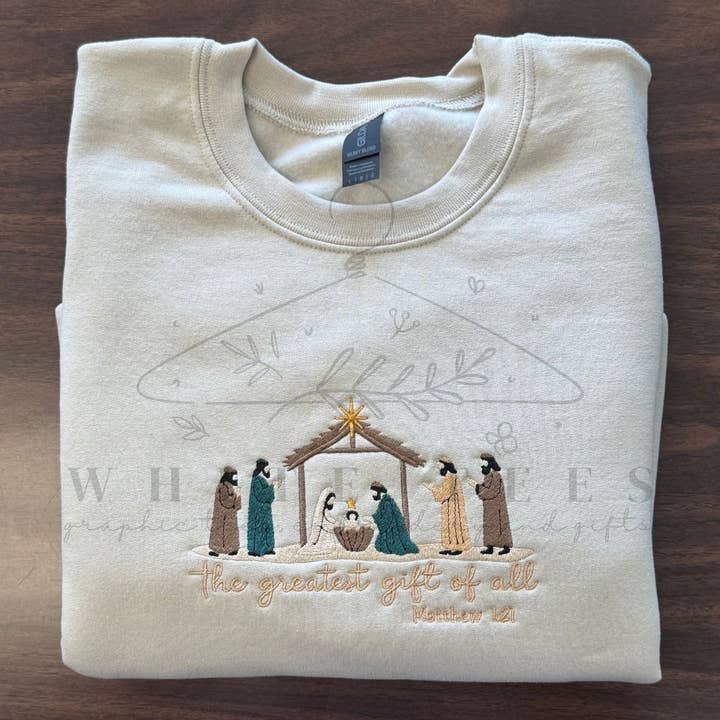 Christmas Manger Scene Crewneck Sweatshirt for wholesale by White Tees