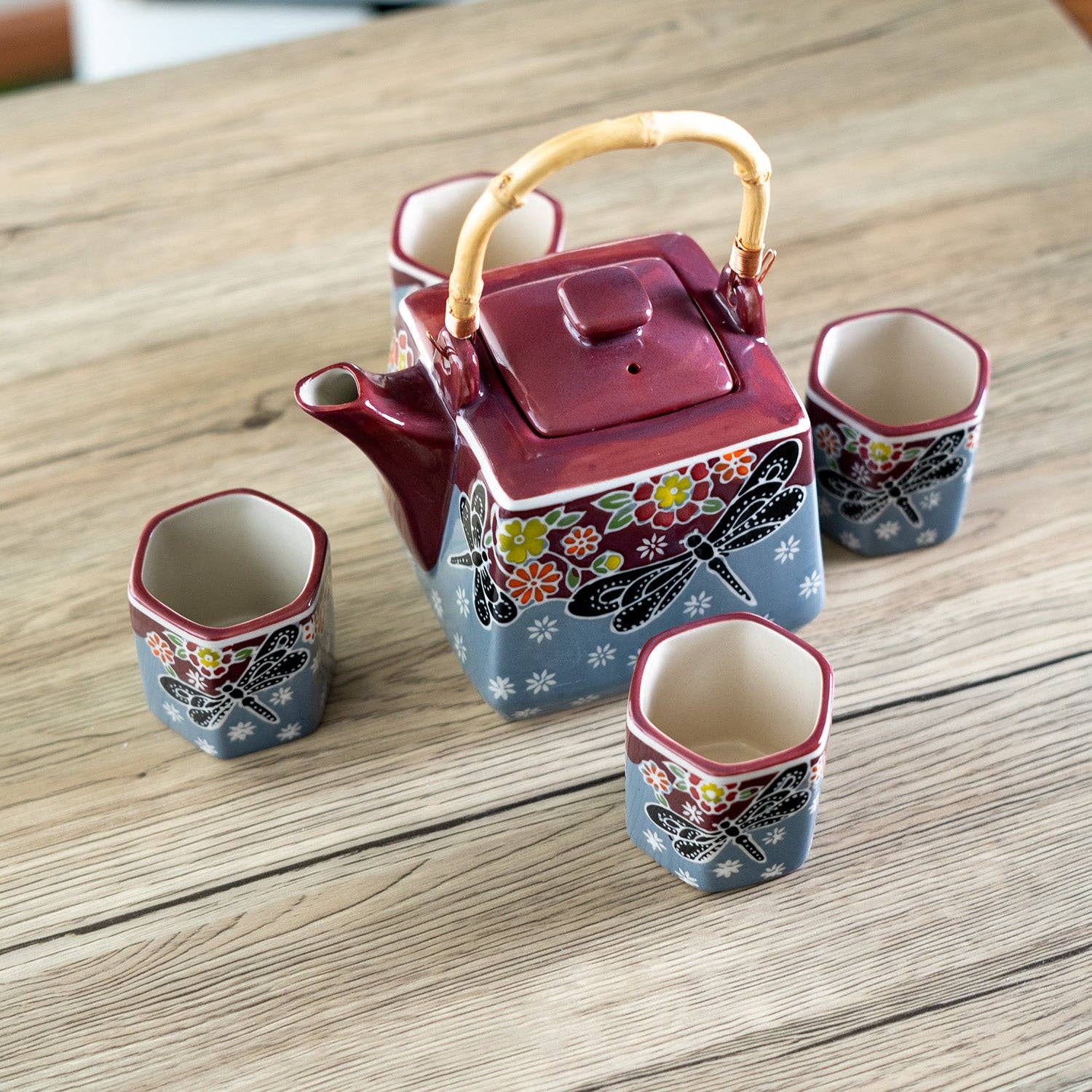 Urban Tokyo - Wholesale Tea Set - Dragonfly Tombo Design Tea Set 20oz Tea Pot with 4 Hexagon Cups (4/8)3