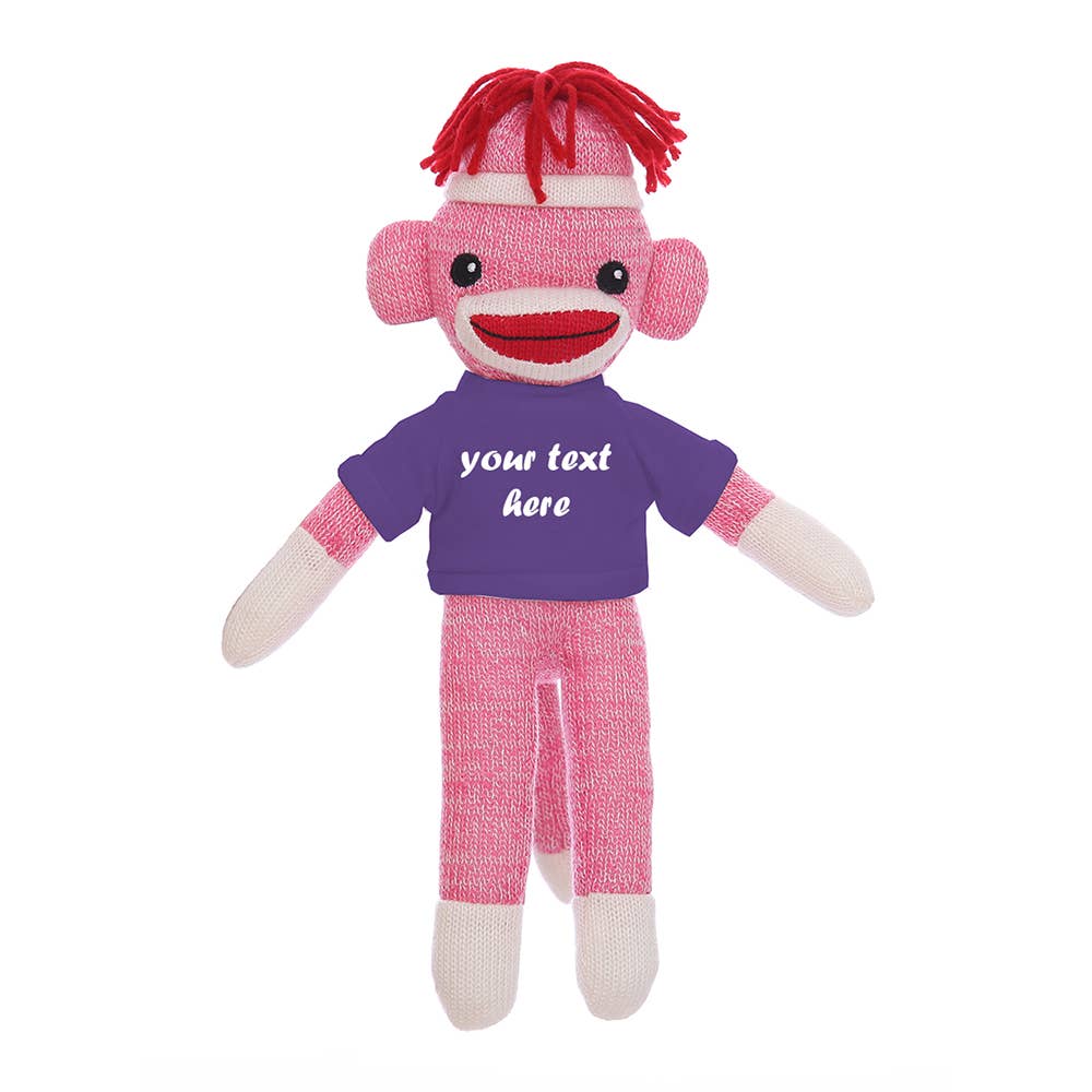 Plushland - Vente Peluche – enfant et bébé - Singe Chaussette Rose de 8" avec T-shirt Personnalisable | Animal en Peluche8