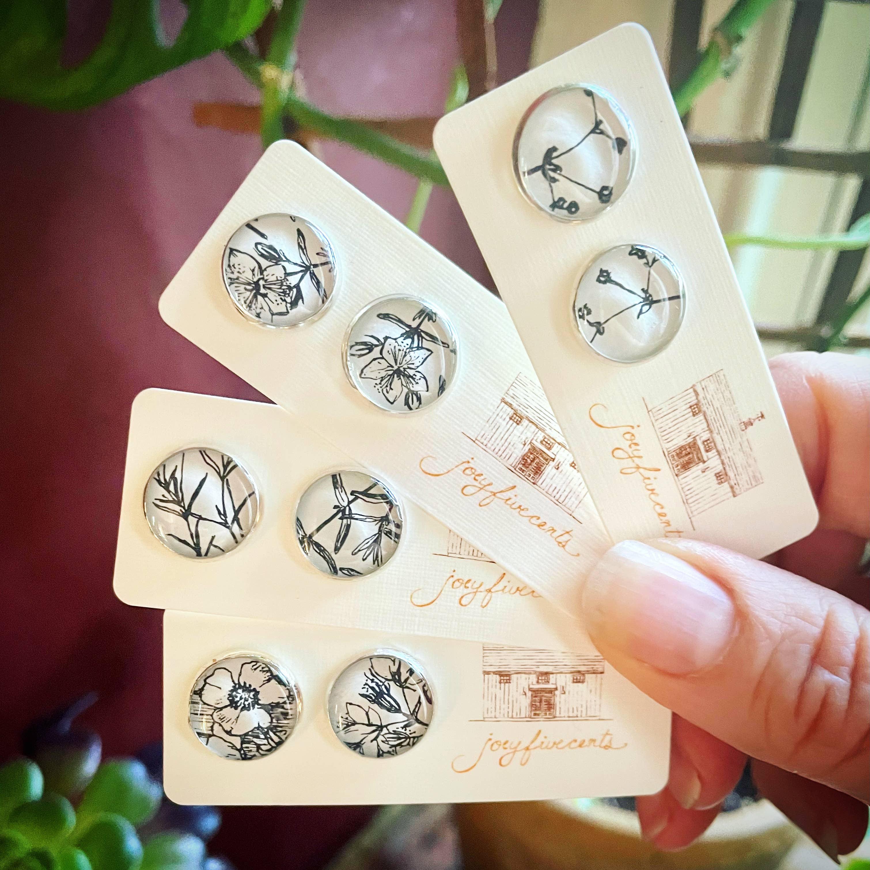 joeyfivecents - Wholesale Stud/Post Earrings - Studs - large, silver, black & white botanicals, garden7