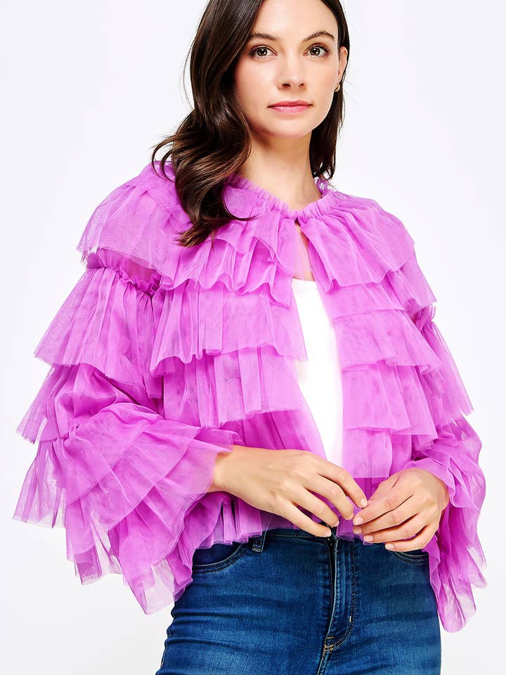 Strut & Bolt - Wholesale Cardigan - Women's - Tiered Ruffle Tulle Cardigan Jacket