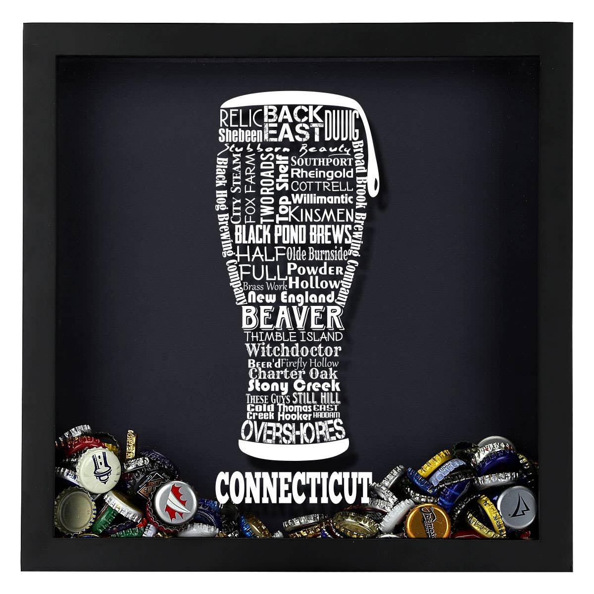 Torched Products - Vendita all'ingrosso Decorazione da parete 3D - State Beer Cap Shadow Box, nero, tipografia della birra artigianale6