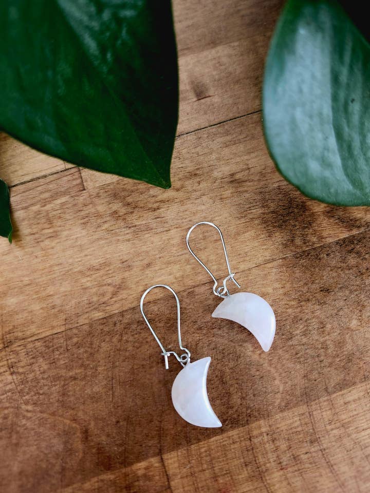 Rose Quartz Crystal Moon Earring Set for wholesale by Three Witches Tea Shop