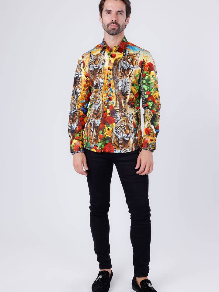 Men's Rhinestone Floral Long Sleeve Shirts 4SPR08 for wholesale by BARABAS