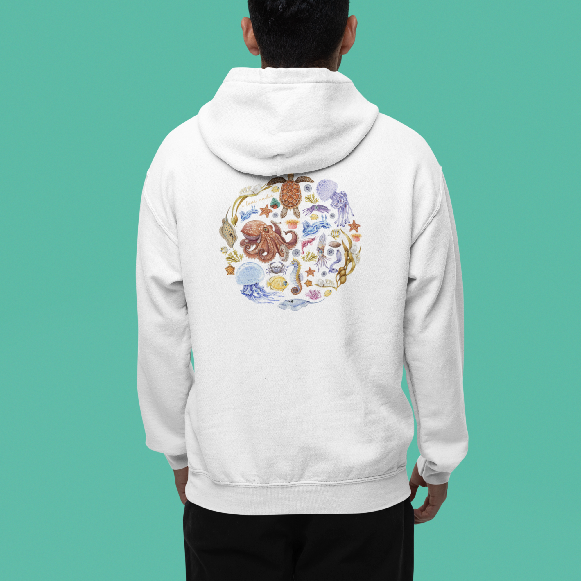 I LOVE NUDIS - Wholesale Hoodie - Unisex - I LOVE NUDIS™ Watercolor Ocean Creatures Hooded Sweatshirt1