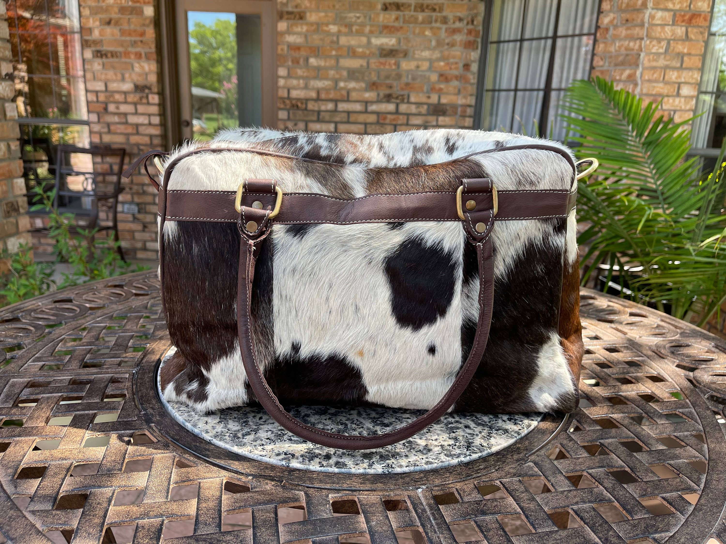 Boho Ranch Shop - Wholesale Weekender Bag - Women's - Weekender Duffle Leather Hair On Cowhide Duffel Travel Bag4