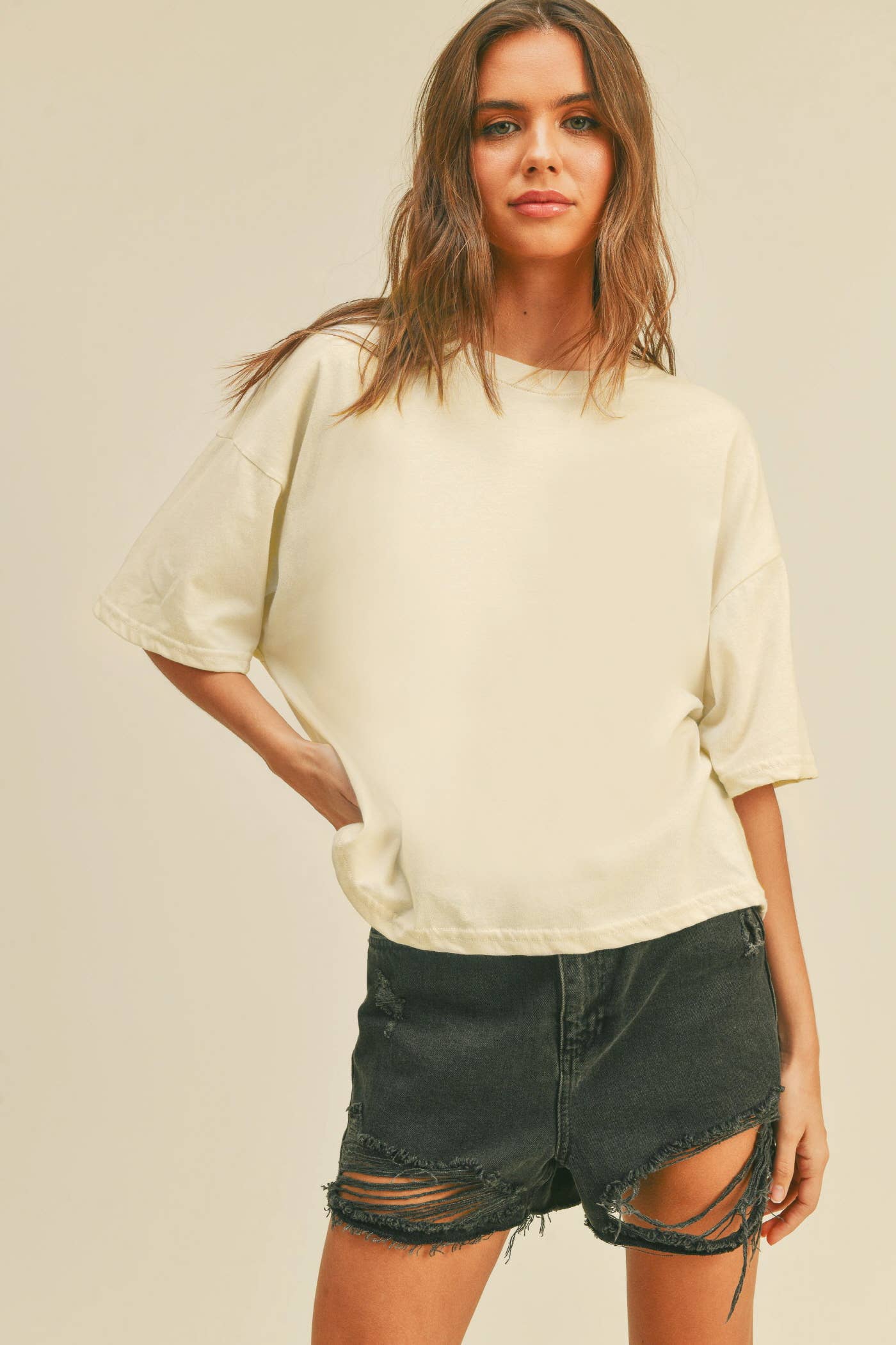 Honestee – wholesale T-shirt – women's – Blank Long Cropped T-Shirt2