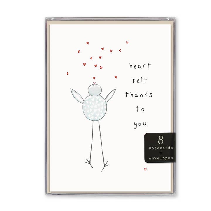 Heartfelt Thanks Boxed Set - 8 Embellished Cards + Envelopes for wholesale by Susan Case Designs