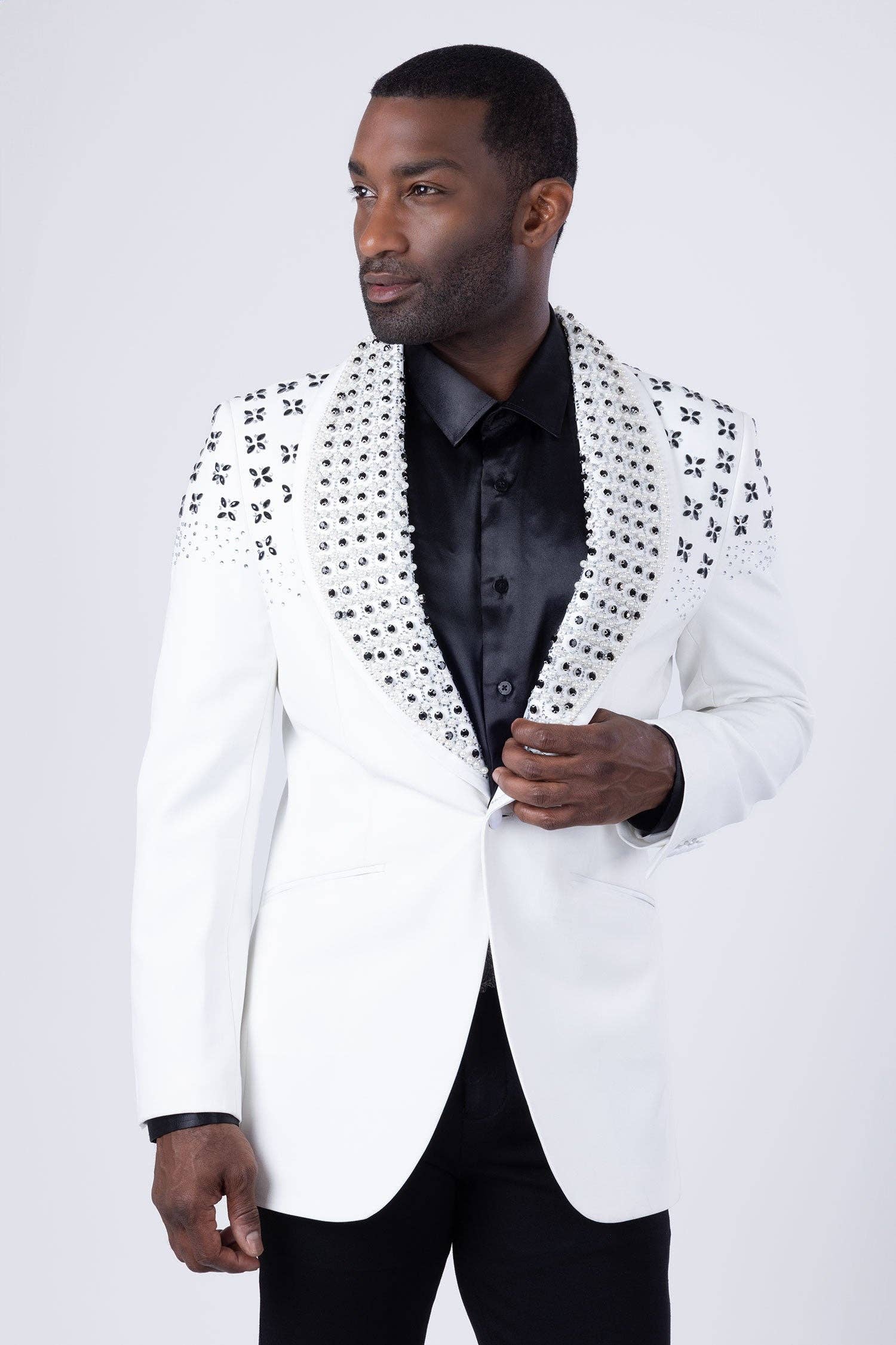 BARABAS - Wholesale Blazer - Men's - Men's Floral Rhinestone Shawl Lapel Blazer 4EBL466